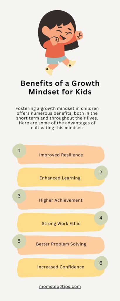 Fostering a growth mindset in children offers numerous benefits, both in the short term and throughout their lives. Here are some of the advantages of cultivating this mindset