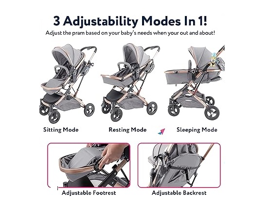 adjustable mode BABY K 2 in 1 Convertible Baby Pram Stroller