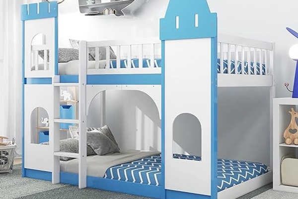 YuiHome Low Bunk Beds Twin Over Twin - A Dreamy Castle-Shaped Haven for Kids