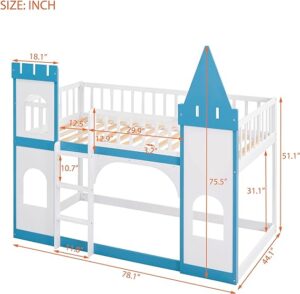 YuiHome Low Bunk Beds Twin Over Twin size