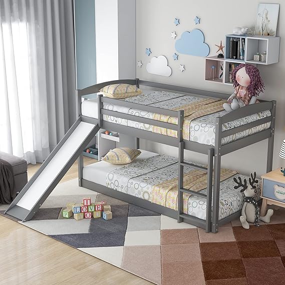 Morhome Twin Over Twin Bunk Bed with Slide and Ladder for Boys Girls Teens Kids Bedroom